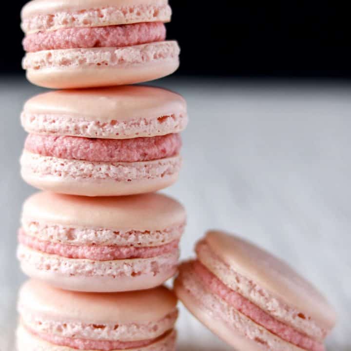 Stack of strawberry French Macarons