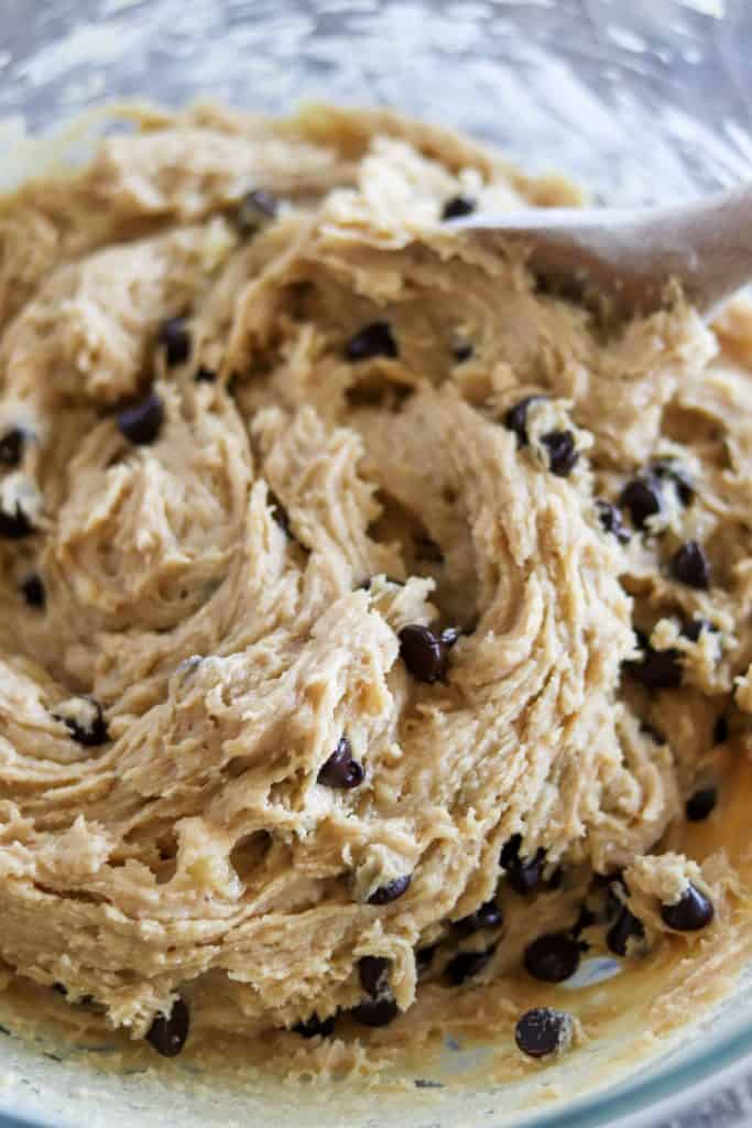 cookie dough being mixed before refrigerating