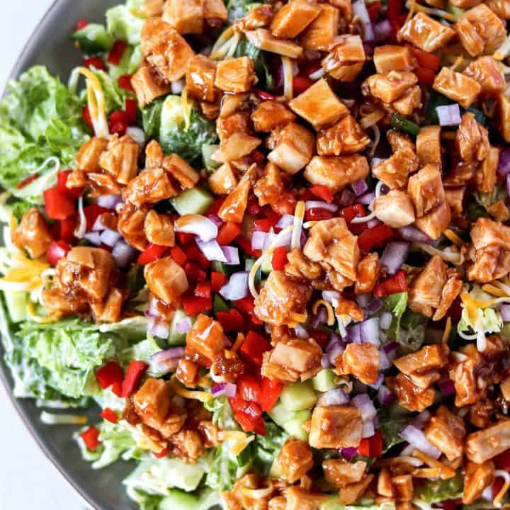 honey hot chicken salad on a large serving plate