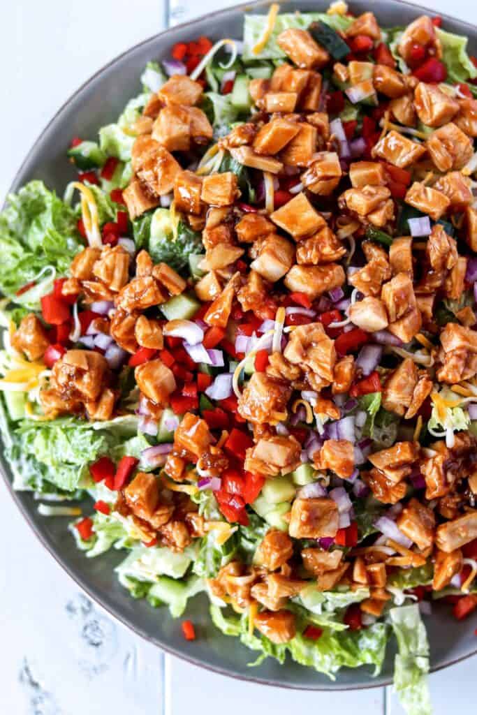honey hot chicken salad on a large serving plate