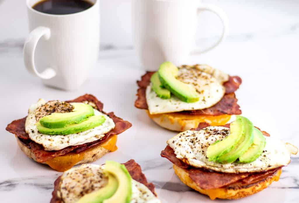 avocado breakfast bagels served with two coffee's