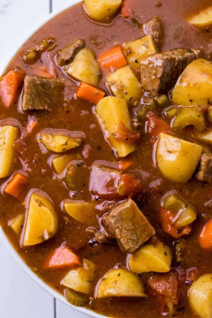 a large bowl of guinness beef stew