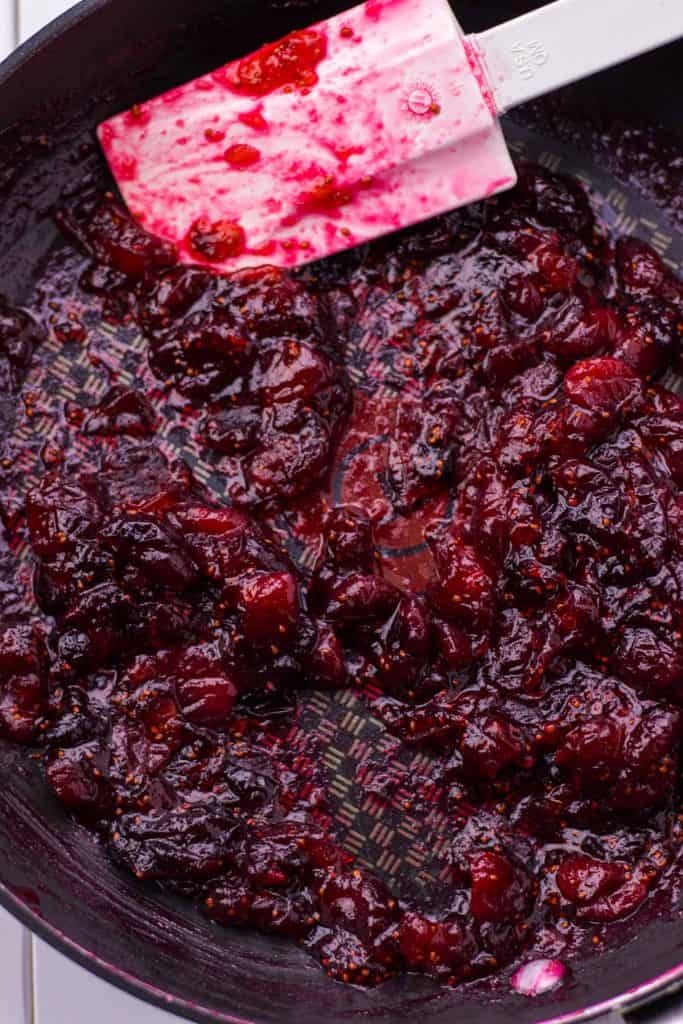 prepared cranberry sauce after it has been boiled down