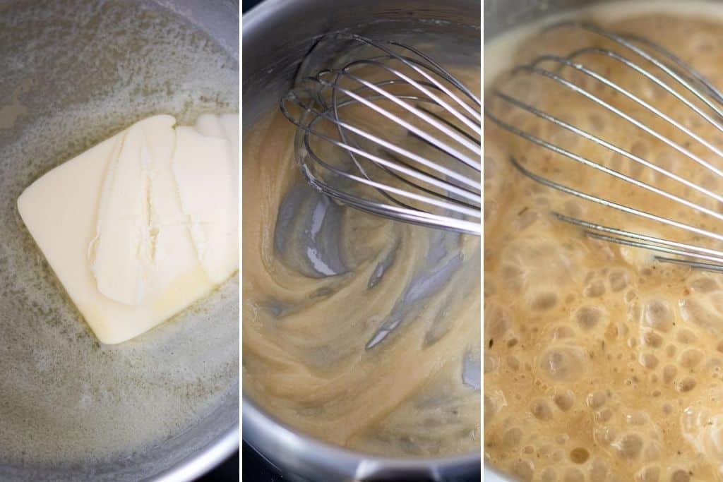 a grid showing melting the butter, adding the flour and spices, then finally boiling the gravy to perfection