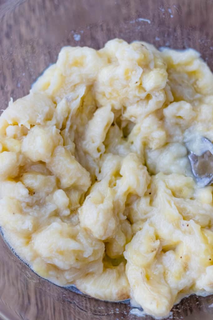 ripened bananas mashed in a bowl