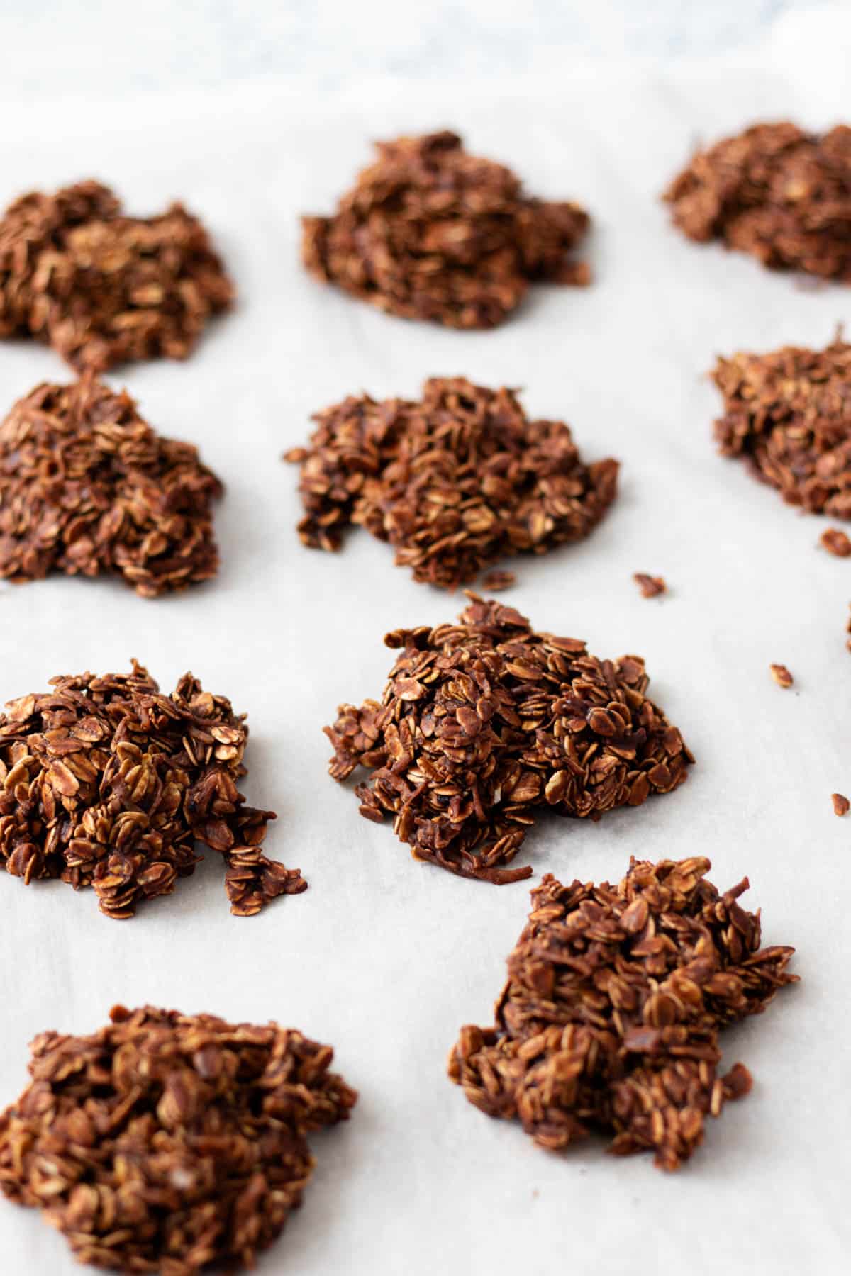 Haystack cookies on a piece of parchment paper.
