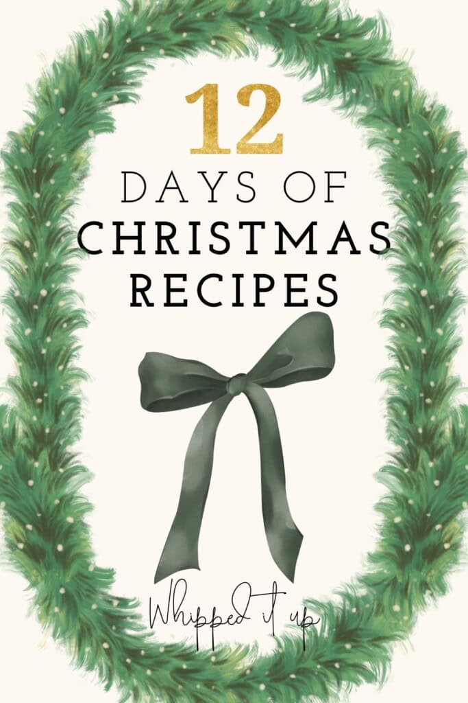 12 Days of Christmas title page with a fir garland border and a green bow.