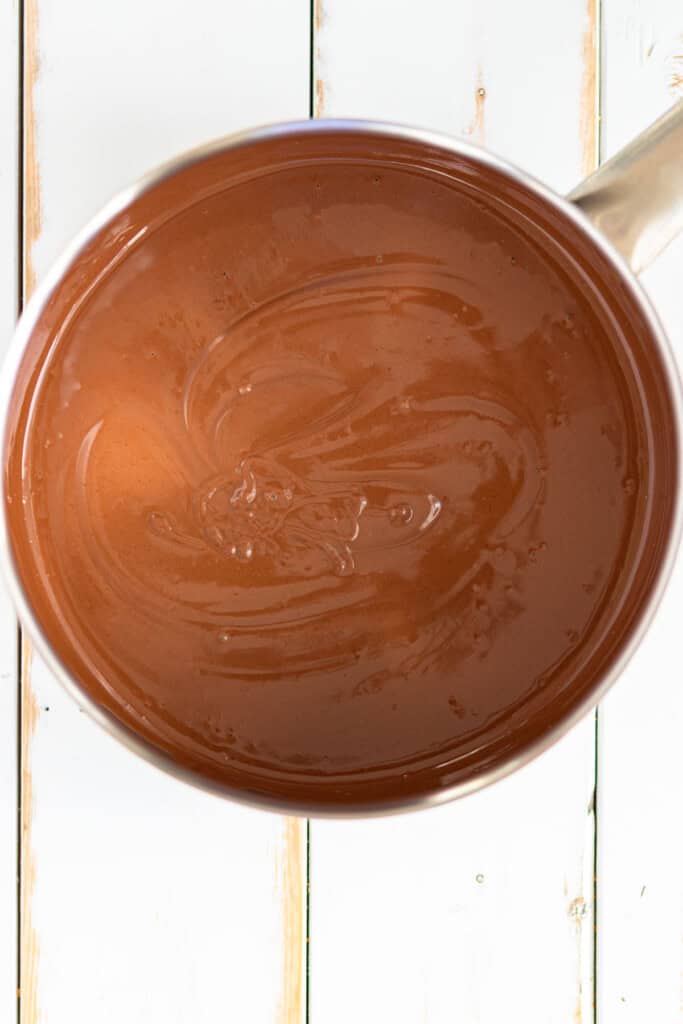 Melted chocolate and peanut butter in a small saucepan.