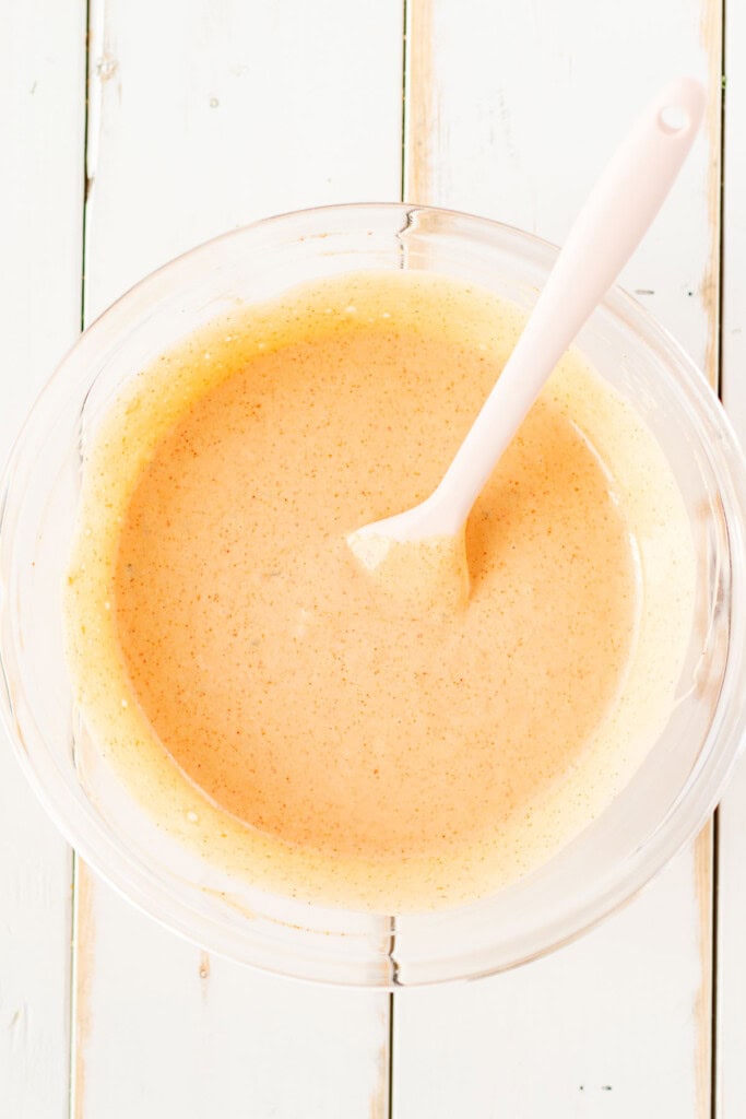 Stirring together the big mac sauce.