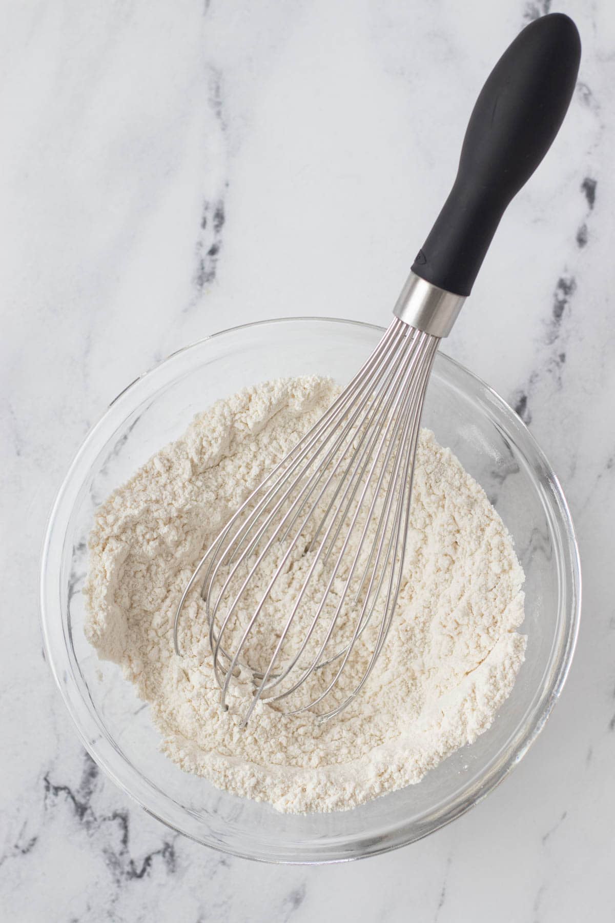 Whisking together the dry ingredients.