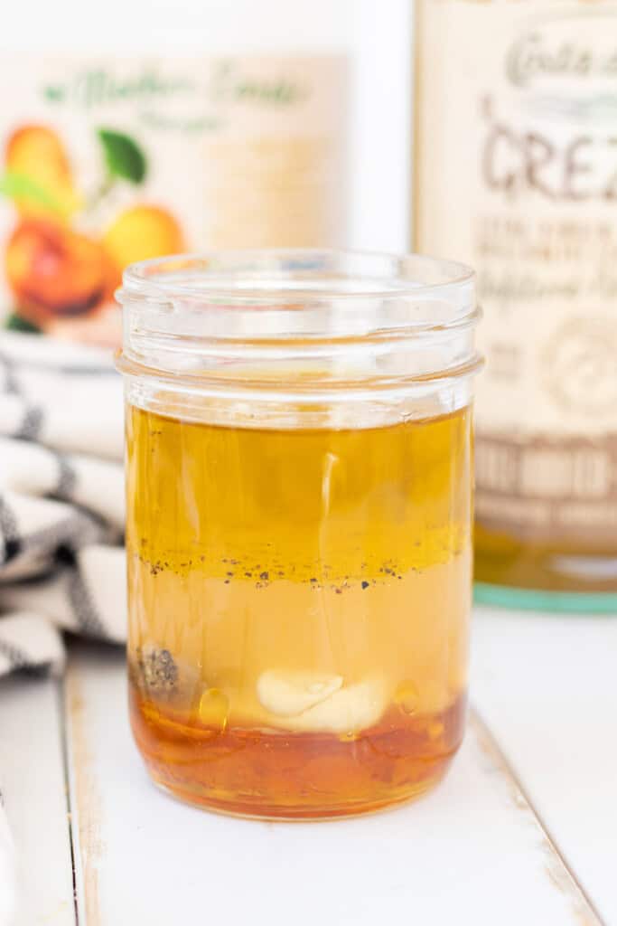 All of the ingredients layered in a mason jar.