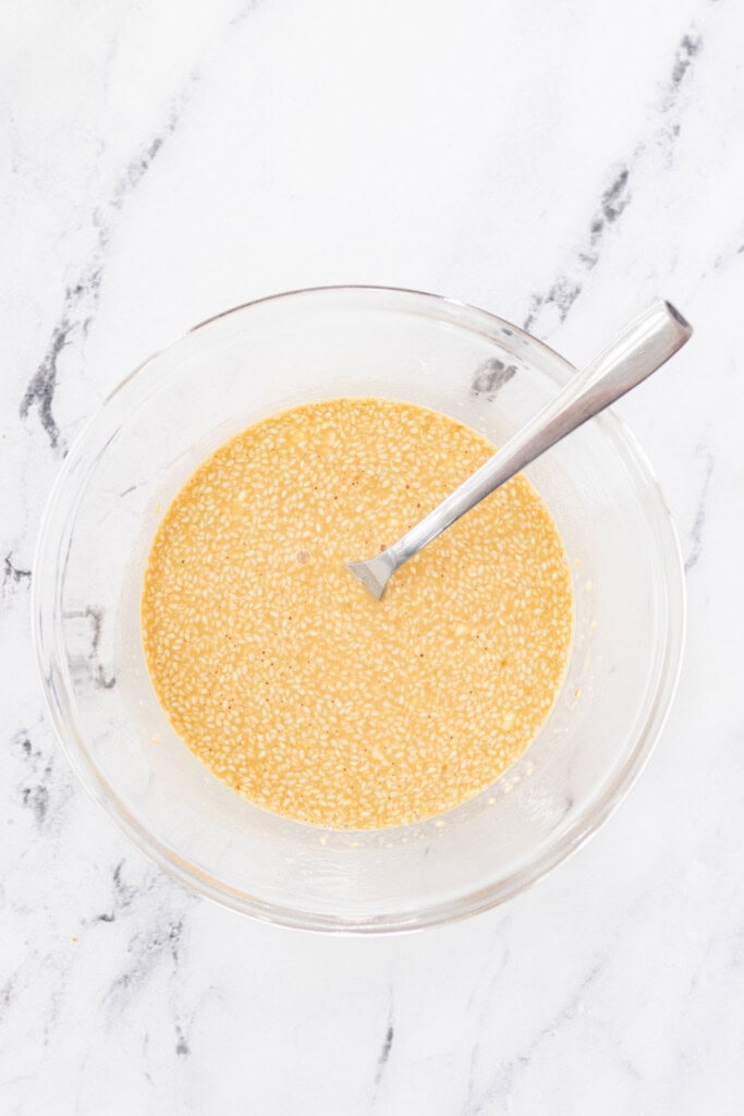 Stirring the sauce together.