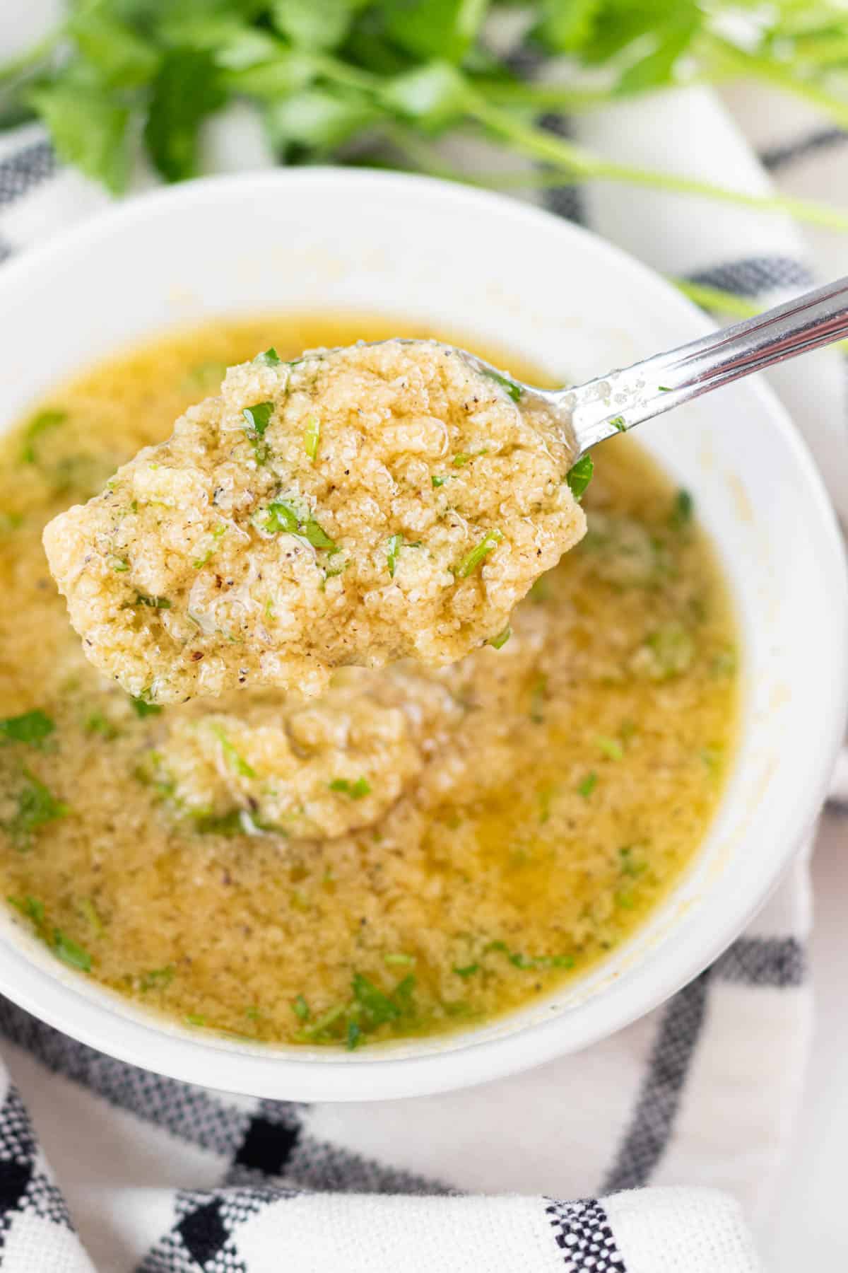A spoonful of garlic parmesan sauce.