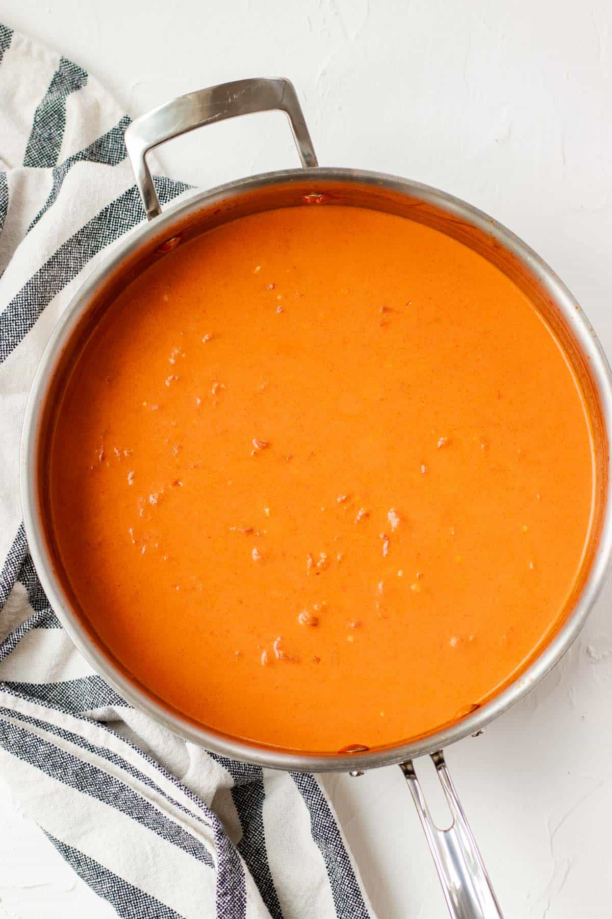 Creamy vodka sauce in a large deep skillet.